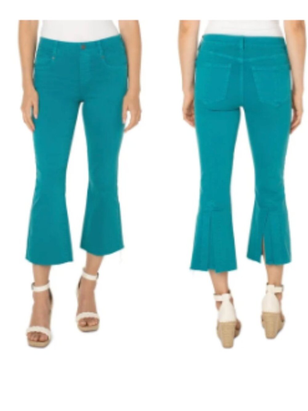 Liverpool Gia Glider Crop Flare With Back Kick Pleat in Lake Blue Size 10/30